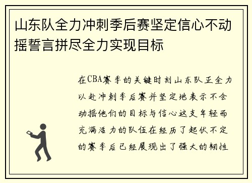 山东队全力冲刺季后赛坚定信心不动摇誓言拼尽全力实现目标