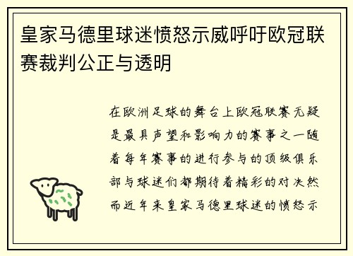 皇家马德里球迷愤怒示威呼吁欧冠联赛裁判公正与透明